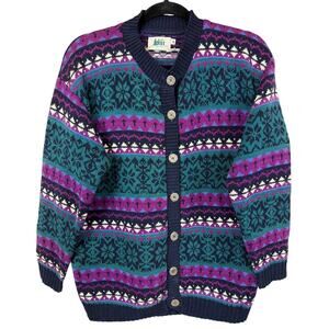 REI Multicolored Fair Isle Button-Down Cardigan Sweater Size M